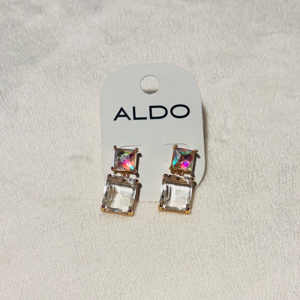 Aldo Gold and Iridescent Crystal Drop Earrings